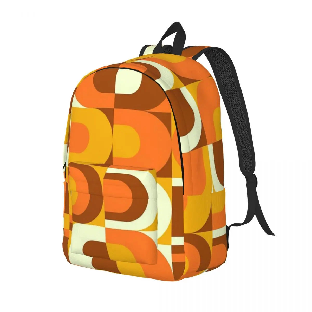 70s Pattern Retro Inustrial In Orange And Brown Tones Backpack Daypack Large Capacity BookBag School Bag Shoulder Bags for Kids