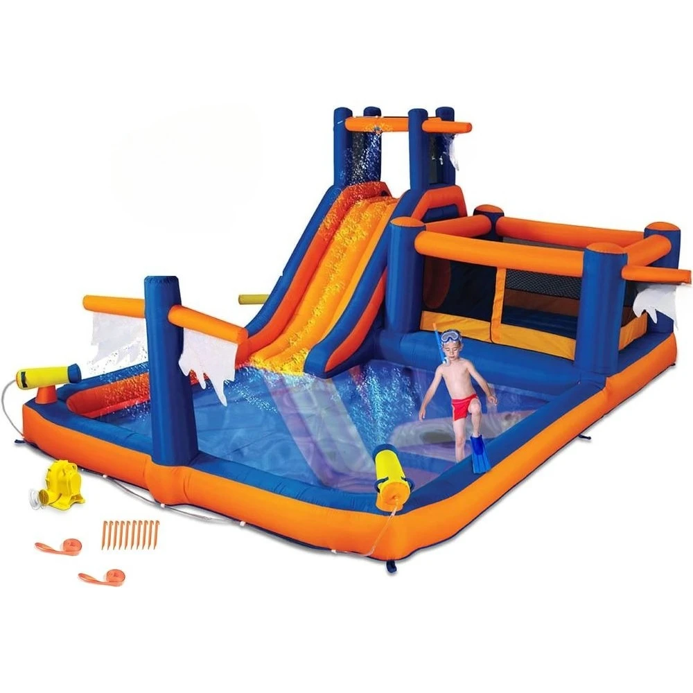 

Pirate Bay - 20x12 Huge Wet/Dry House Water Park, Blower, Slide, ClimWall - Tunnel - Cannons