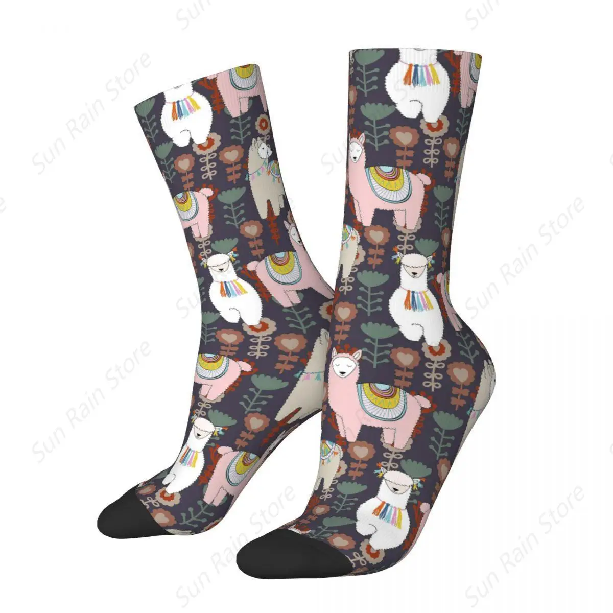 Autumn Winter Hip-hop Unisex Retro Alpaca Socks Cute Cartoon Animal Non-slip Basketball Socks