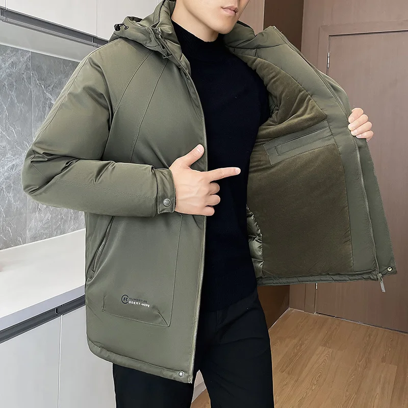

Male Overcoat Warm Windproof Parka Mens Hooded Casual Outwear Parka Clothes Winter Coat Men Thicken Fleece Zipper Mens Jackets