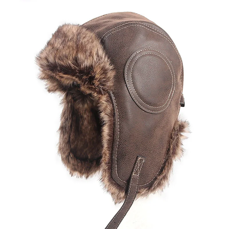 Hat Male Autumn and Winter Thunder Feng Hat Imitation Leather Outdoor Windproof Riding Hat Female Ear Protection Warm Pilot Hat