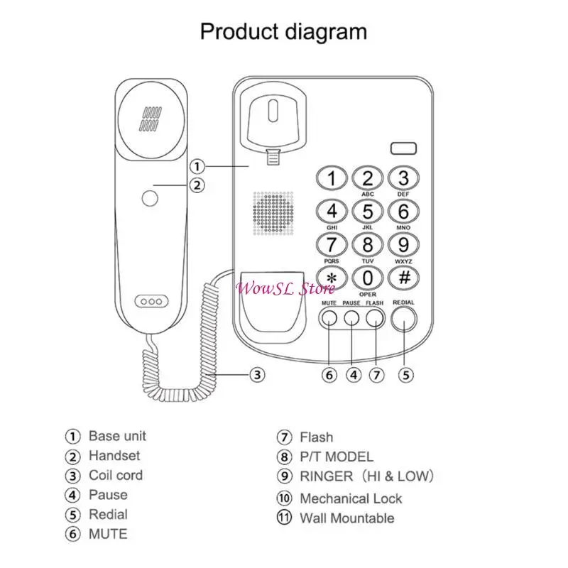 TCF-2000 Fixed Line Phone Redial/Pause/Flash/Hold Ring Tone Adjustable Desktop HX5E