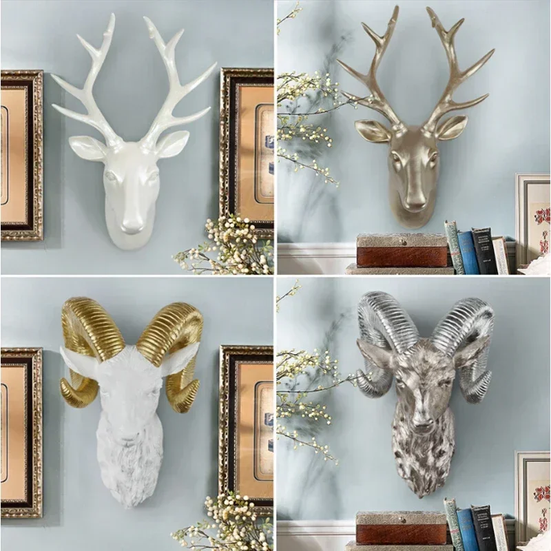 

Original European Animal Deer Head Elephant Hanging Stereo Creative Livingroom Mural Home Wall Background Decoration Resin Craft