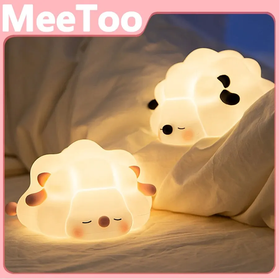 Touch Sensor Silicone LED Lamp Sleeping Sheep USB Rechargeable Nightlight Dimmable Mood Light for Bedroom Decor Birthday Gift