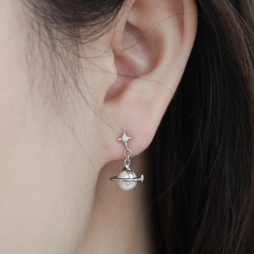 

S925 Sterling Silver Earrings Ins Planet Original Design Niche Versatile Women's Fashion Jewelry Pearl Stud Earring Wholesale