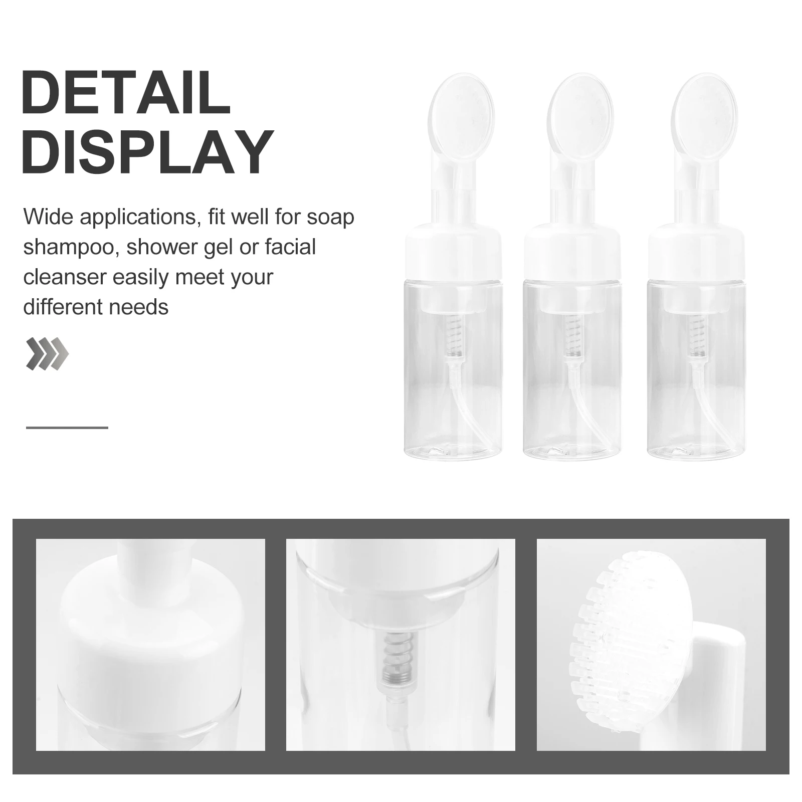 Bouteille à pompe à mousse avec tête de brosse, sous-bouteilles de voyage portables et rechargeables pour shampoing, Gel douche, Lotion, nettoyant pour le visage, 3 pièces