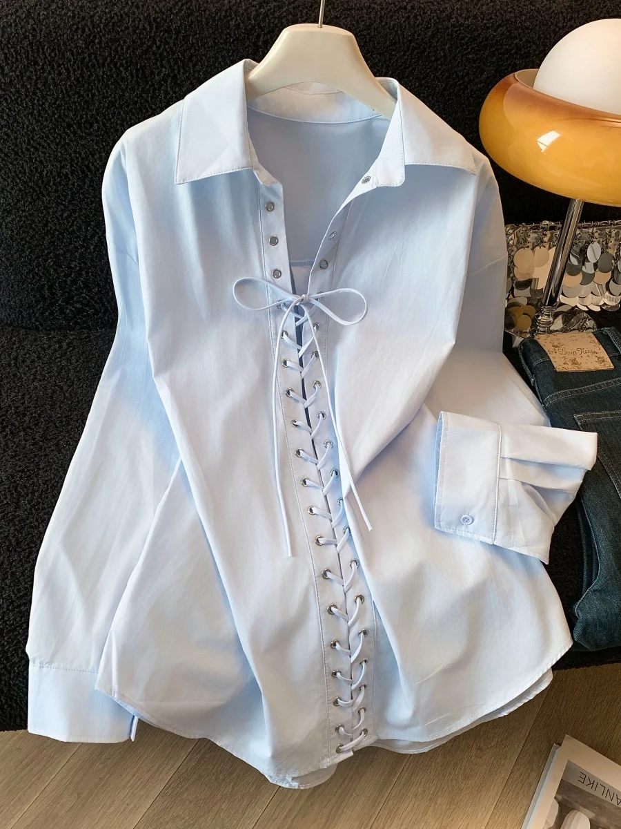 

Женская весенняя модная уникальная асимметричная свободная повседневная блузка с длинными рукавами и поясом от Hong Kong Sle Neirt