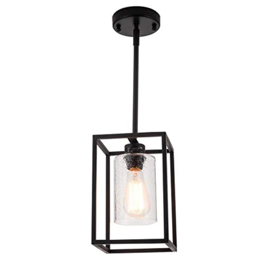 

Black Pendant Lights Kitchen Island Farmhouse Glass 1-Light Dining Room Pendant Lamp Fixtures Metal Cage Hanging Lights for Ove