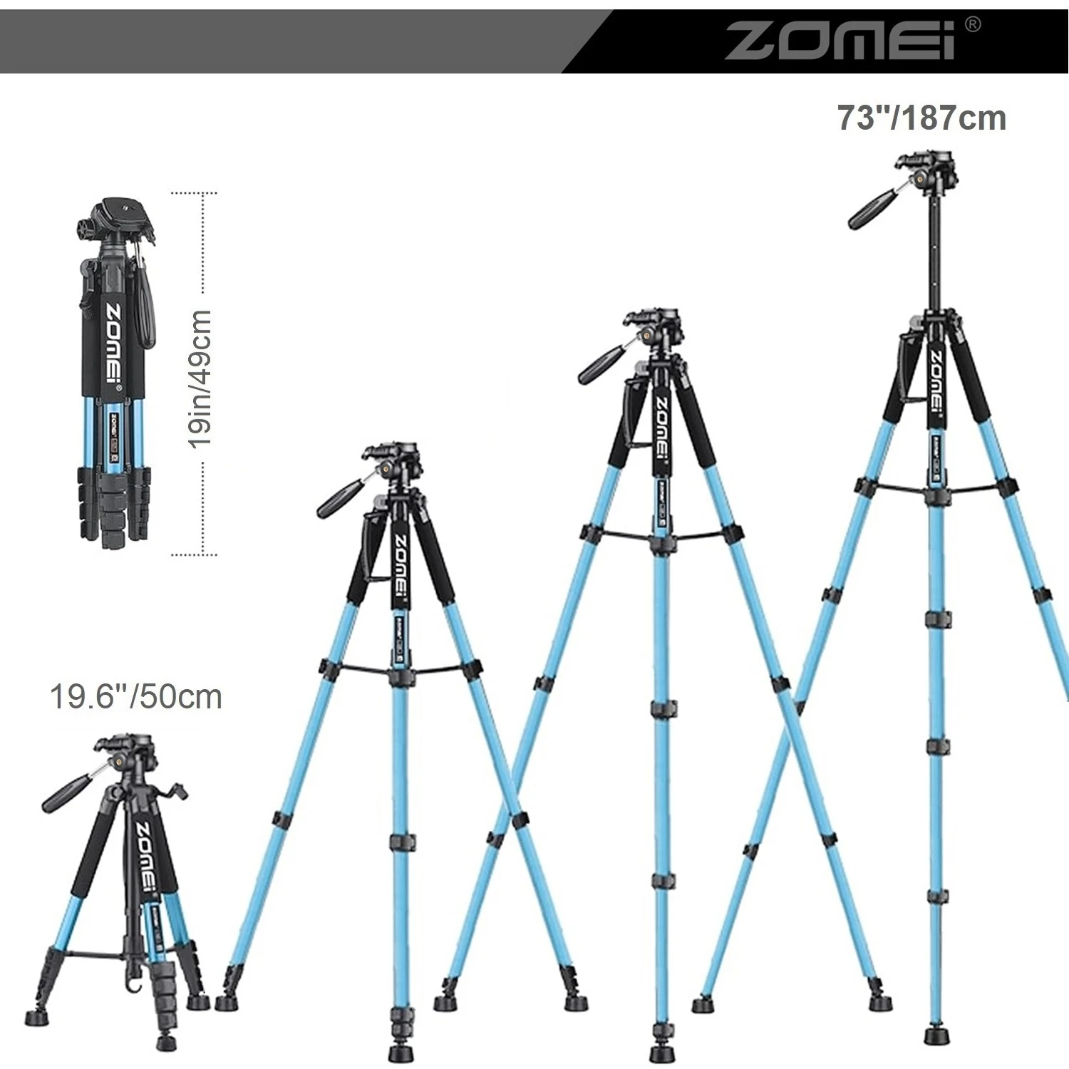 187cm/73.6in Compact Aluminium Tripie Horizontal Shoot Professional Digital Camera Canon Telephone Photographic Tripod Stand