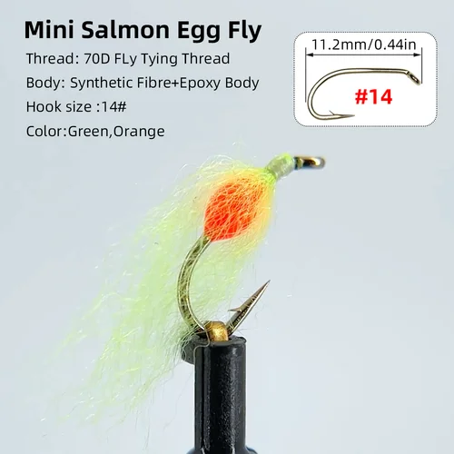 Imagen 2 del producto Wifreo 6PCS # 14 Mini trucha salmón epoxi huevo mosca Glo-Bugs ninfa moscas Steelhead Char Grayling Señuelos de pesca cebo UV naranja verde