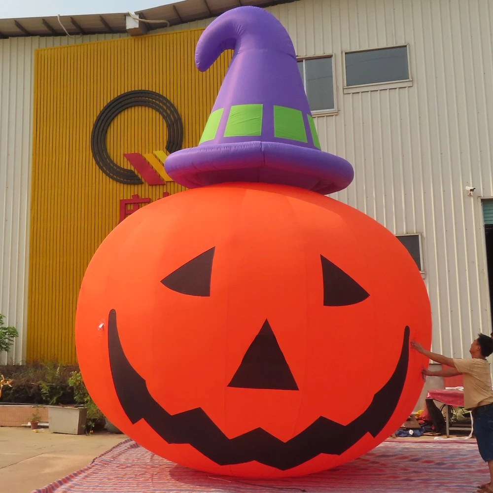 Halloween Inflatable Animated Pumpkin  With Witch Hat Giant Outdoor Yard Decoration Halloween Inflatable Blow Up Pumpkin Balloon