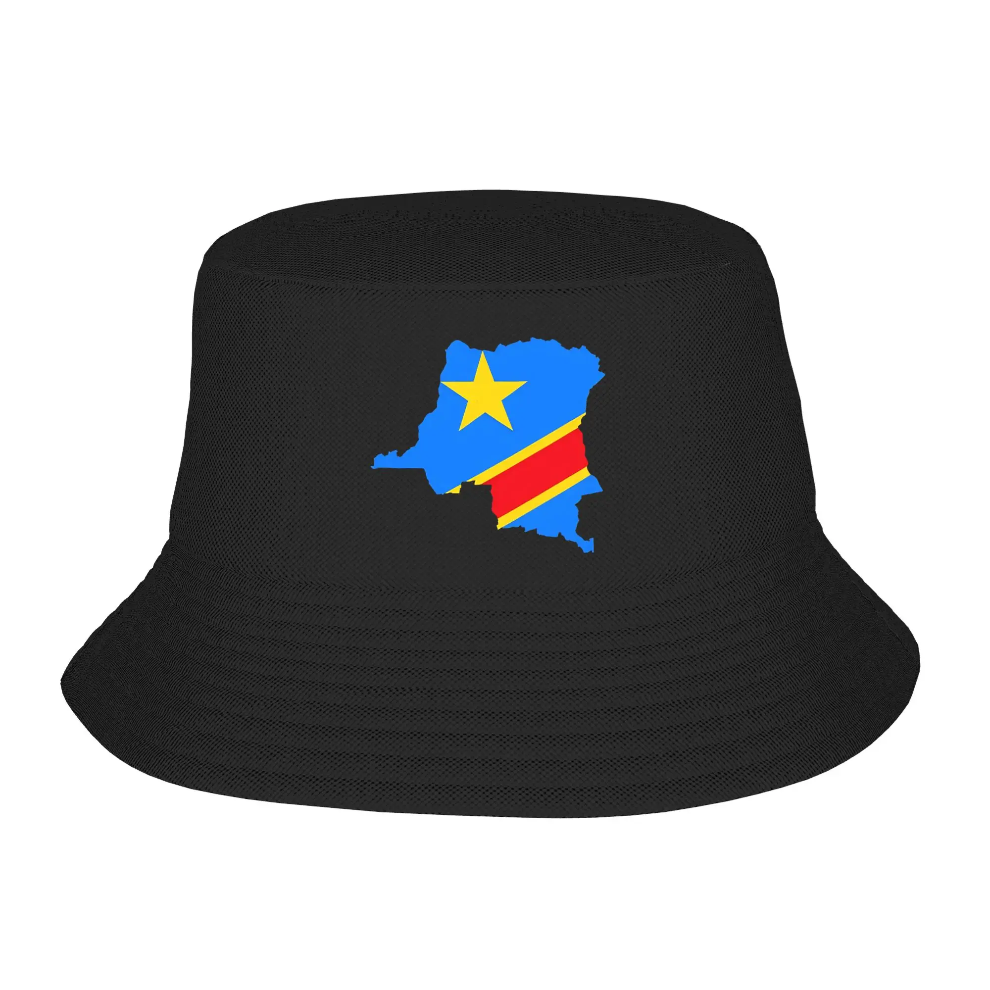Flag Map Of The Congo  Bucket Hat  Outdoor Fisherman Caps Personality Beach Travel Sun Hats For Women Casual Custom DIY Cap