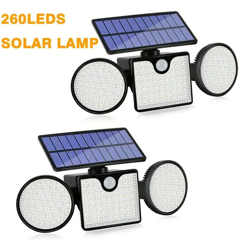 Outdoor 260 led lampada solare sensore di movimento 3 teste regolabili IP65 proiettore impermeabile lampada da parete ad energia solare ad alta luminosità