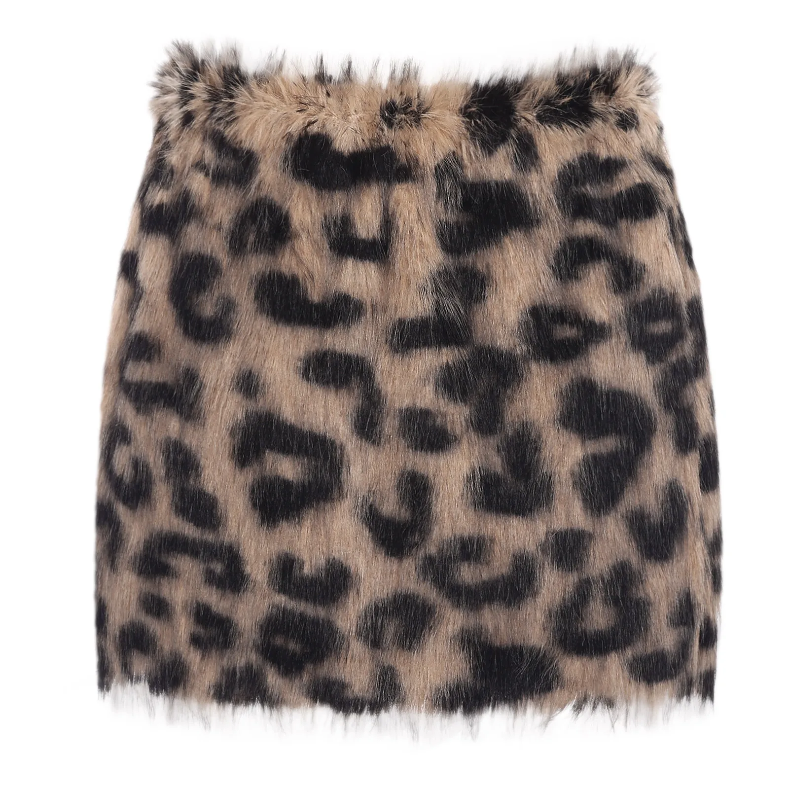 

Women Leopard Faux Fur A-line Miniskirt Elastic Waistband Fully Lined Furry Bodycon Skirt for Western Cowgirl Party Raves
