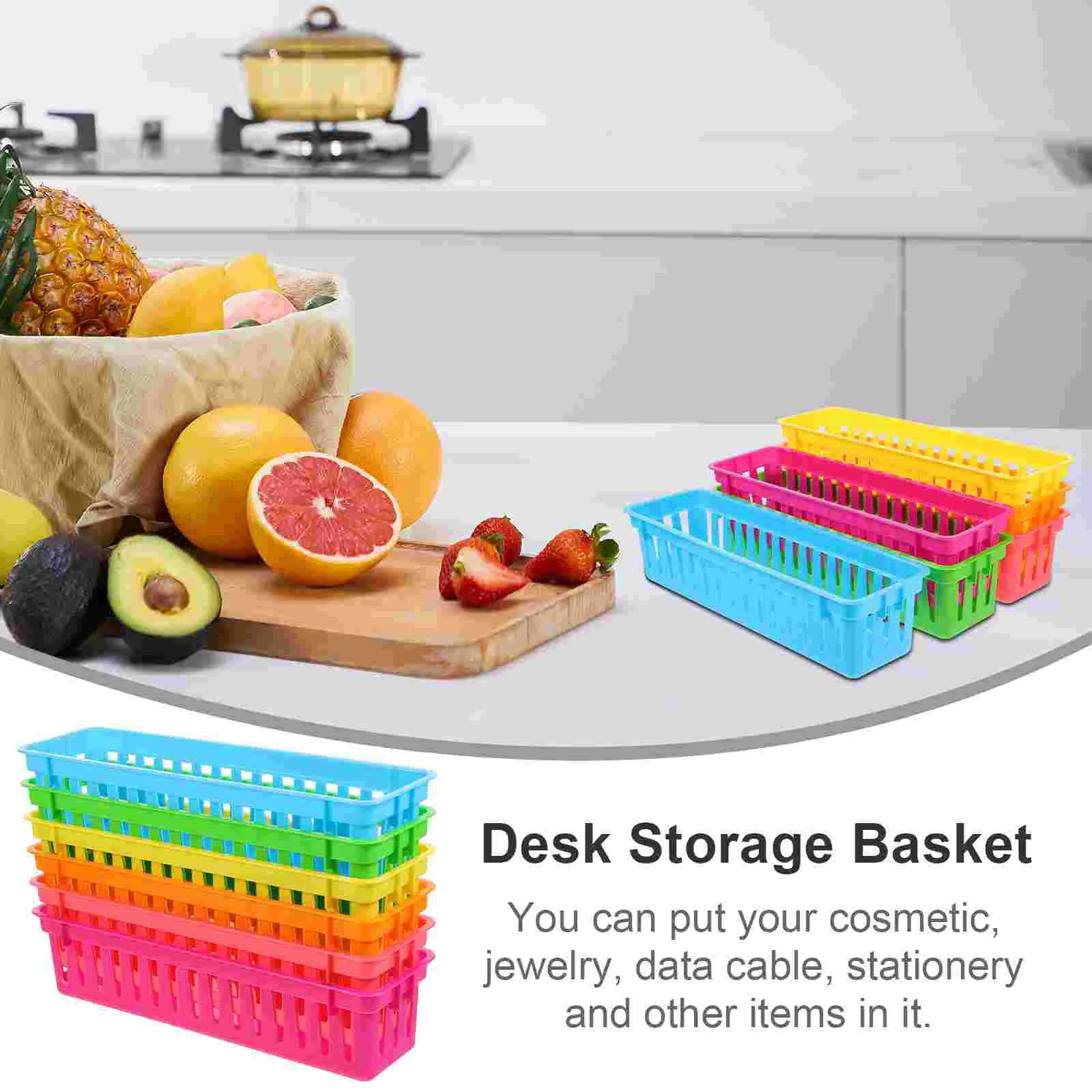 Imagem -03 - Plastic Desk Pencil Holder Colorido Papelaria Cesta Armazenamento Gaveta Cestas para Bandeja Recipiente Aula Suprimentos Pcs