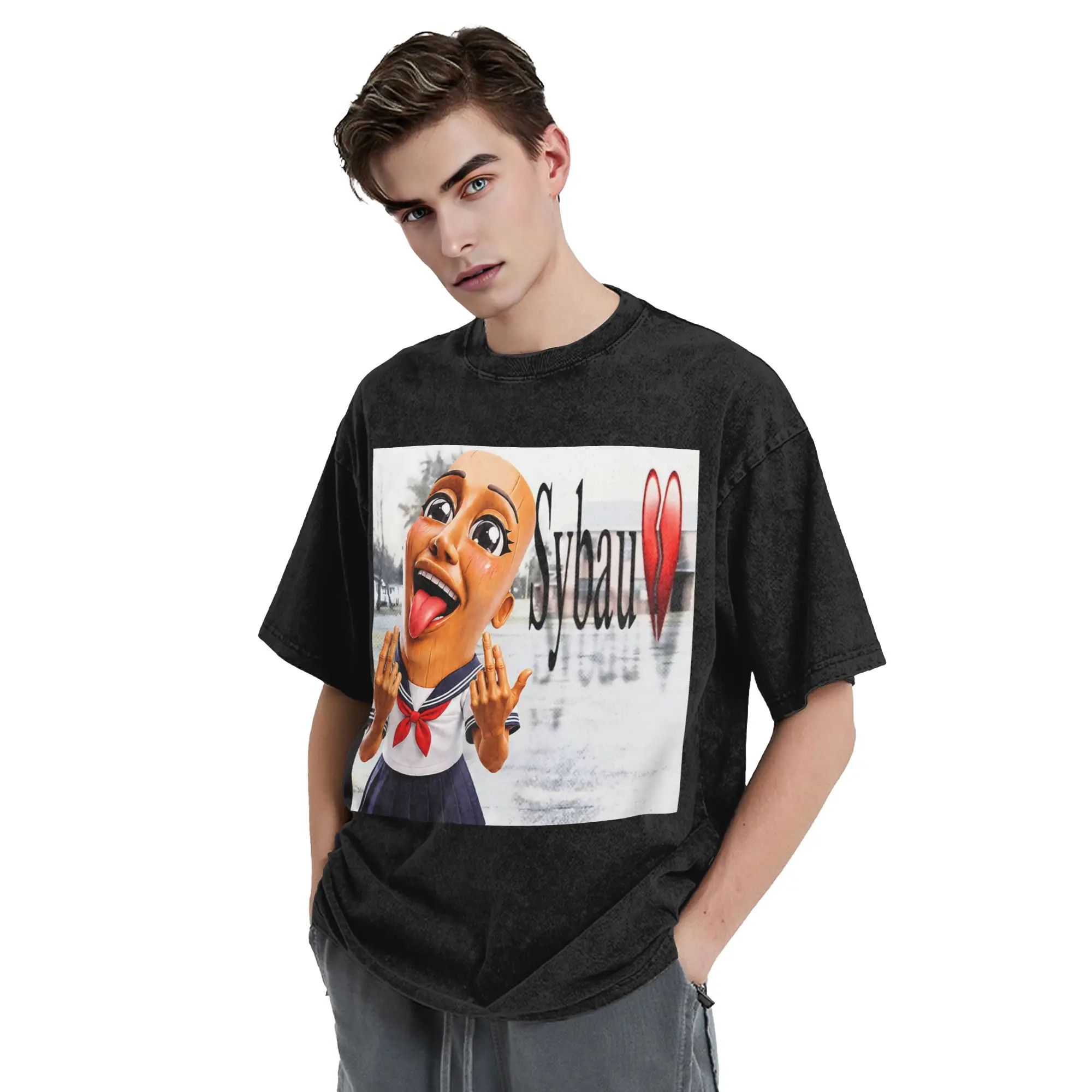 Funny Anime Tung Tung Tung Sahur Chan Brainrot Meme Washed T Shirts Streetwear Retro T-Shirt Tees Men Women Short Sleeve