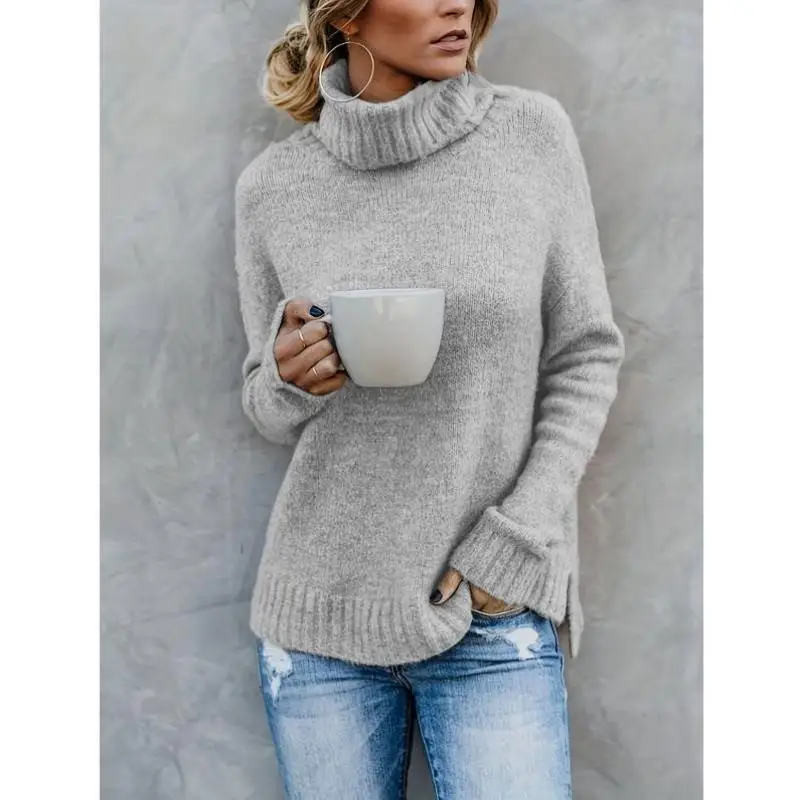 Długi sweter z żółwiami, jednolity kolor, model R 682026, nowy, transgraniczny, damski, ocieplany, zimowy sweter.