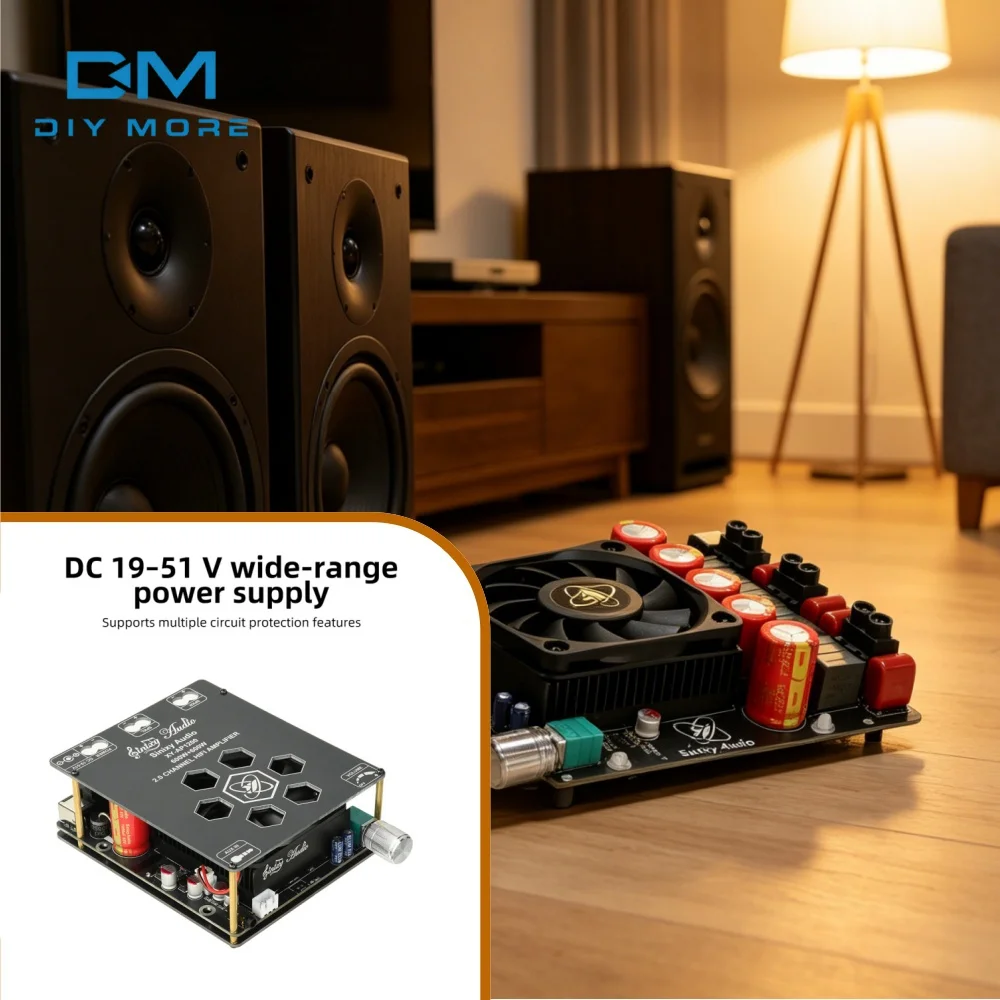 1200W Dual TPA3255 Amplifier Module DC19-51V Wide Voltage 600W+600W Class D Pure Post-stage Audio Amp Board With Noise Reduction