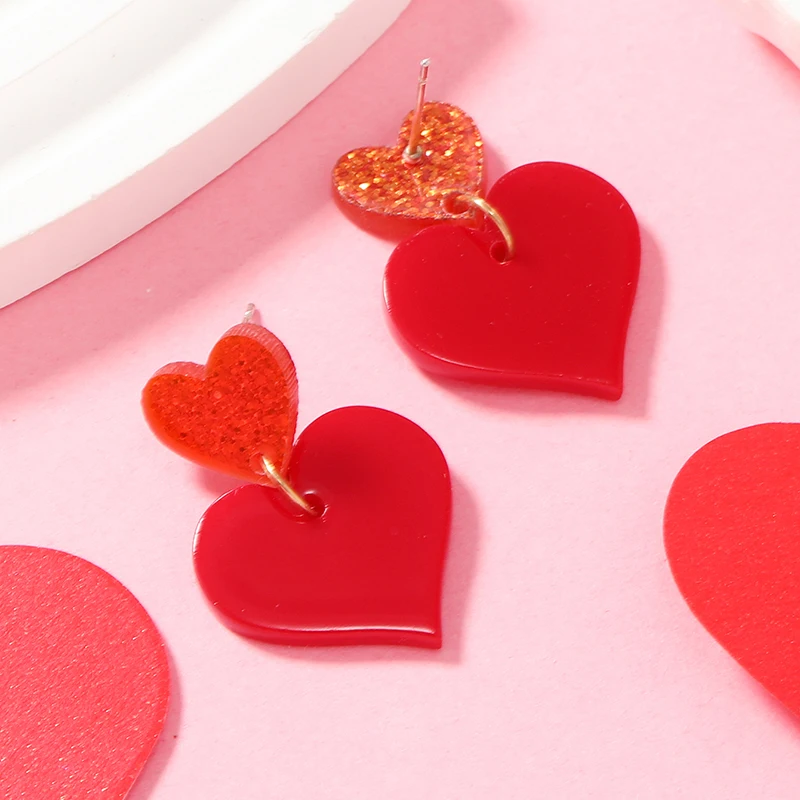 2 PCS New Heart shaped Love Acrylic Earrings Exquisite Romantic Earrings Pendant Party Gift Earrings