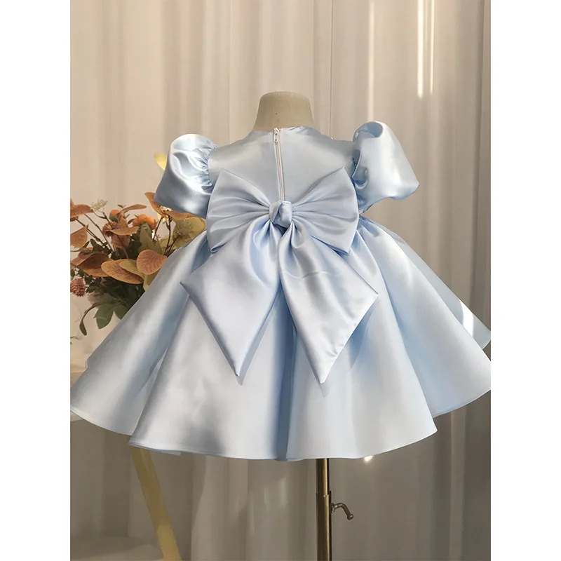 Robe de princesse à paillettes à col rond personnalisée pour enfants, robe de Rhà taille fine, élégante et simple, fête d'anniversaire, éducative, fille à fleurs