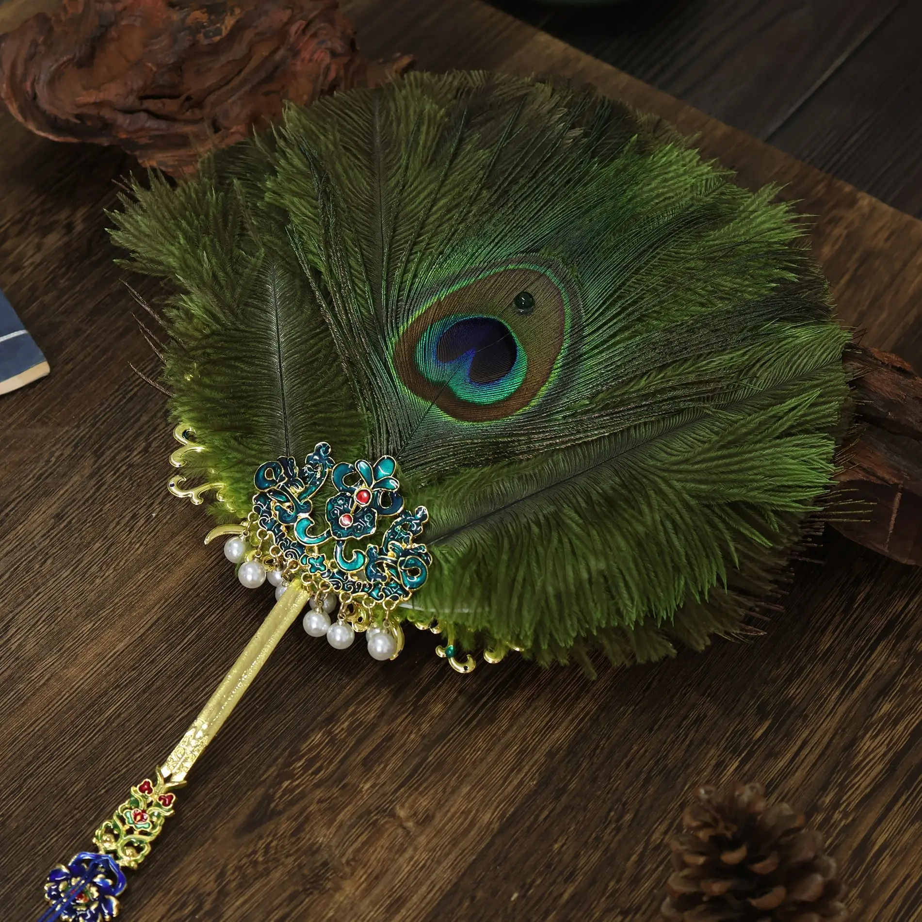 Peacock Feather Fan Decorative Photo Prop Hanfu Dance Performance Handheld Versatile Chinese Style Prop Fan