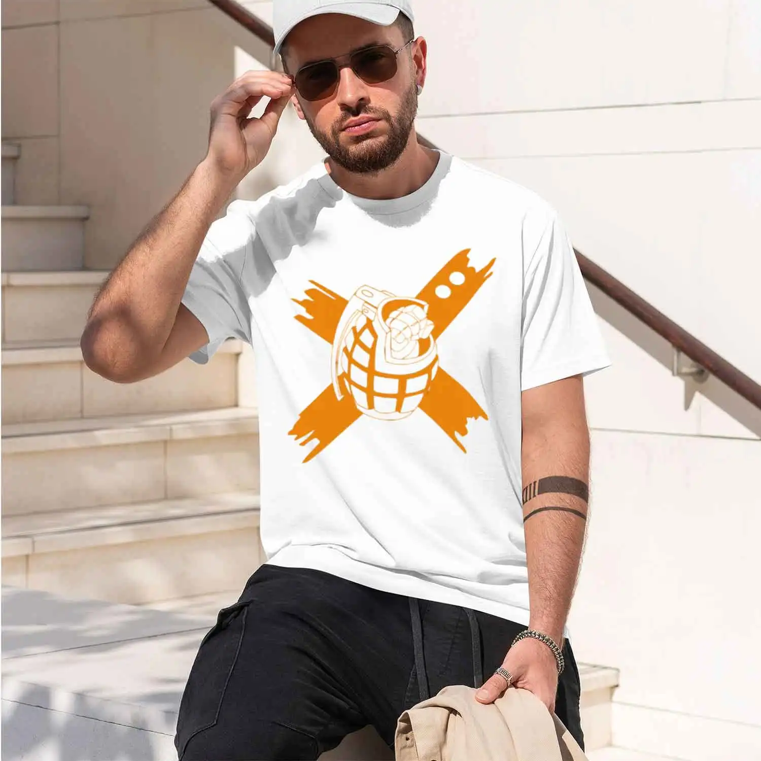 Orange with Crossed Blades Stylized and X- BladesTactal EmblemOrange Themed Combat Graph Womens 2026 New Model Men’s Short-sleev