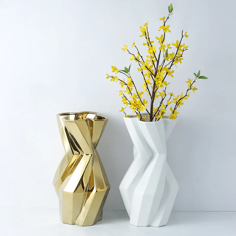 

Modern Nordic light luxury twisted ceramic vase flowerpot ornaments home decoration supplies
