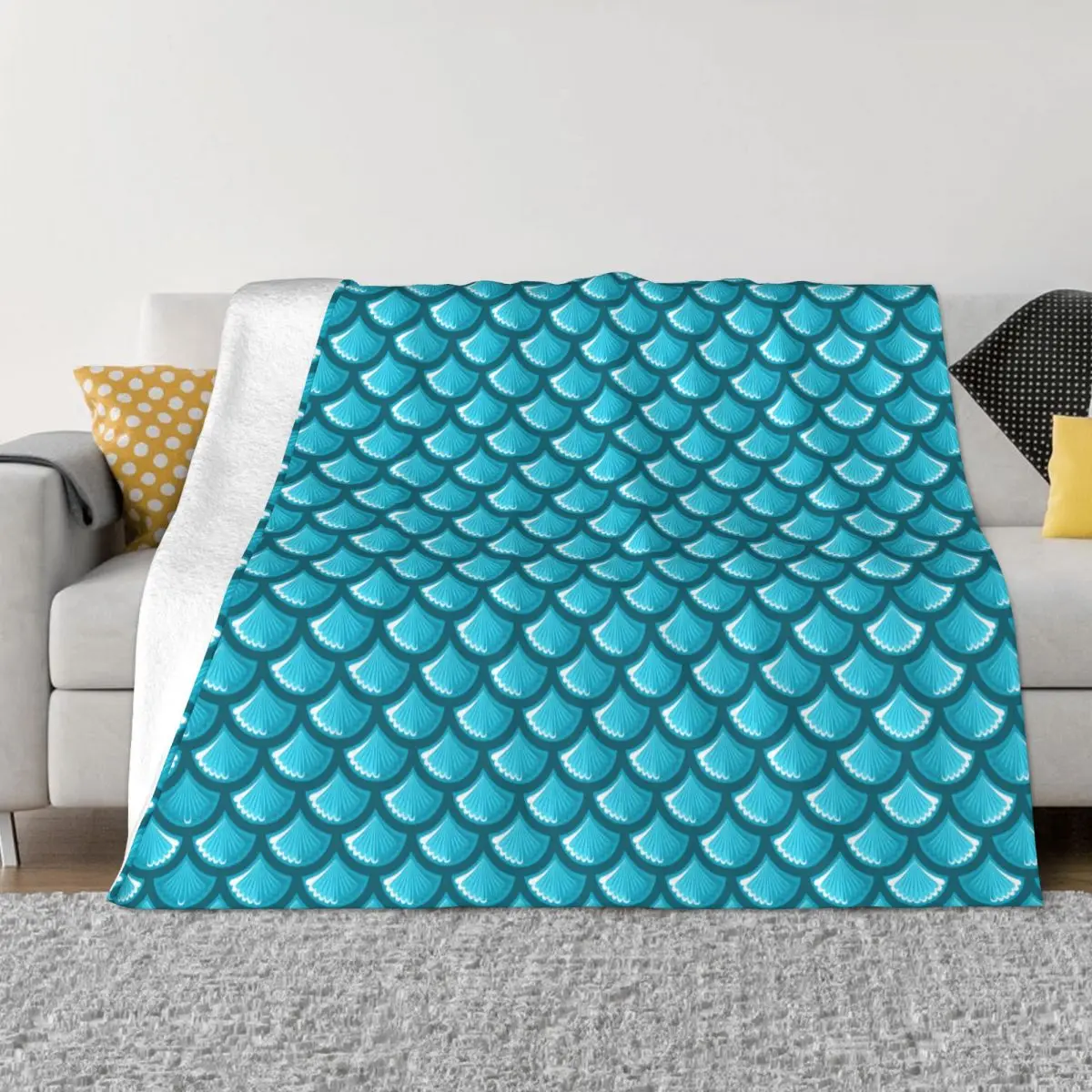 

Blue River Fish Scales Blankets Warm Flannel Colorful Mermaid Throw Blanket for Bedding Travel Sofa