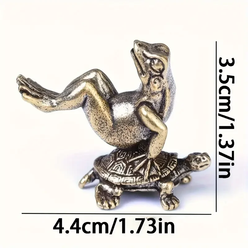 Vintage-Schildkröten- und Froschfigur aus Messing – handgefertigte Schreibtischdekoration aus massivem Kupfer, perfekt für Zuhause, Büro, Urlaubsdekorationsspielzeug – Detail 1