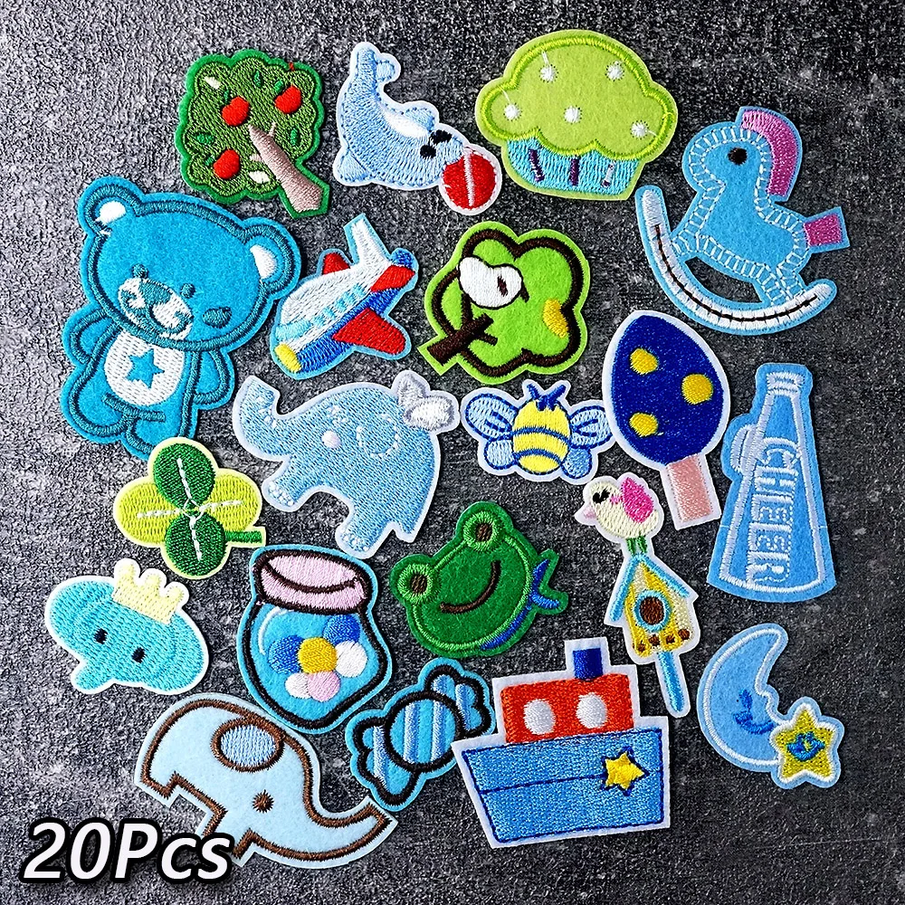 20pcs/Lot Frog Elephant Boy Children Patches for Clothing Embroidery Applique Ironing Supplies Decorative Iron on Patch Parches