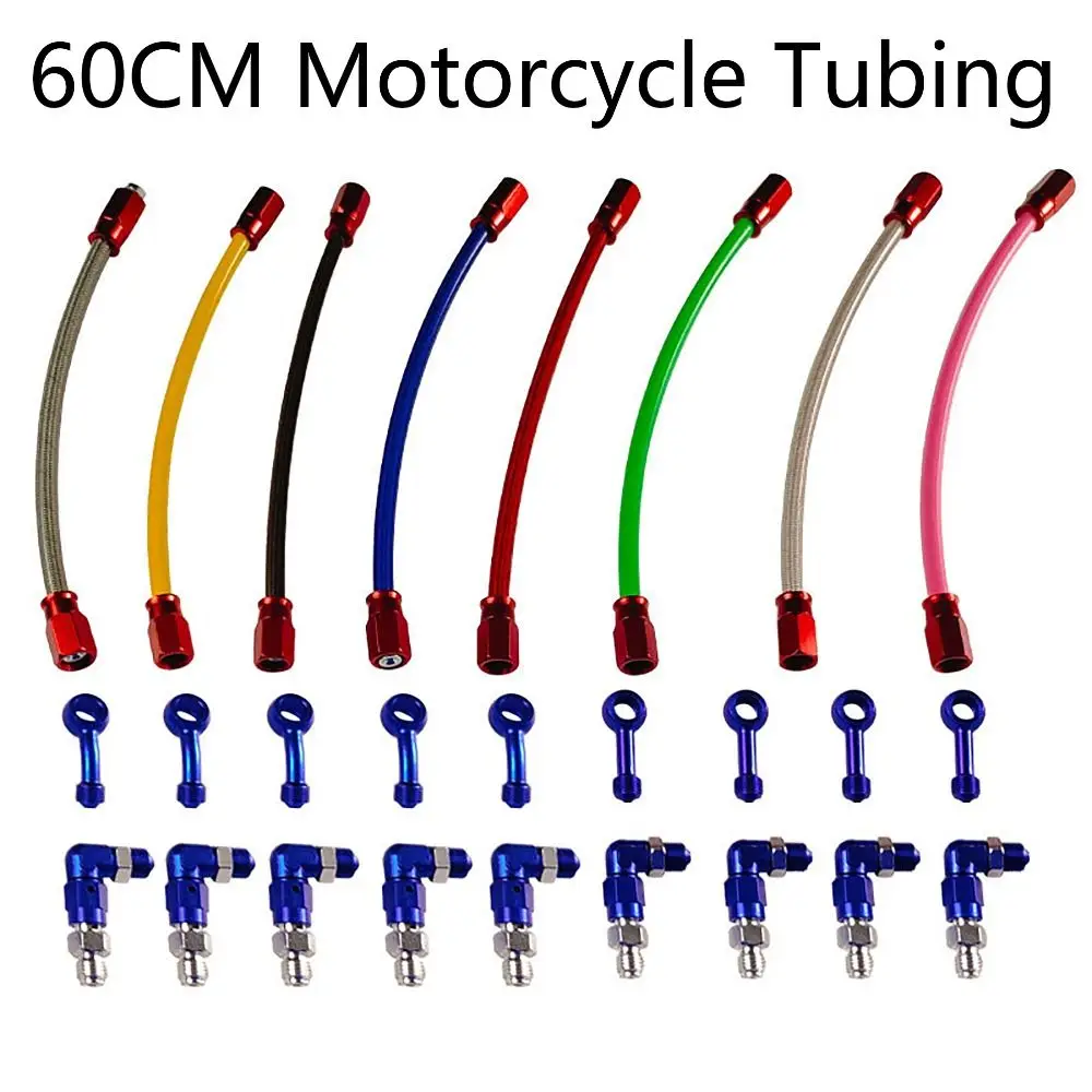 Portable 60CM Motorcycle Tubing 90° Retrofitting Brake Hose Line 3 Layers Protection Braided Brake Oil Line Universal