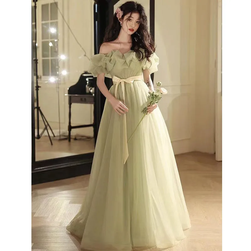 2025 Spring/Summer New Princess Evening Dress, New Fairy Style Student Day Adult Ceremony Evening Dress, One Collar Long Dress