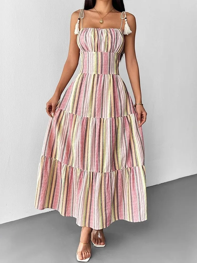 

Ele Strapl Susp Long Dr Women's High Waist Cake Skirt Sle Sexy No Sve High Quali Fabric Ci Walk Dr