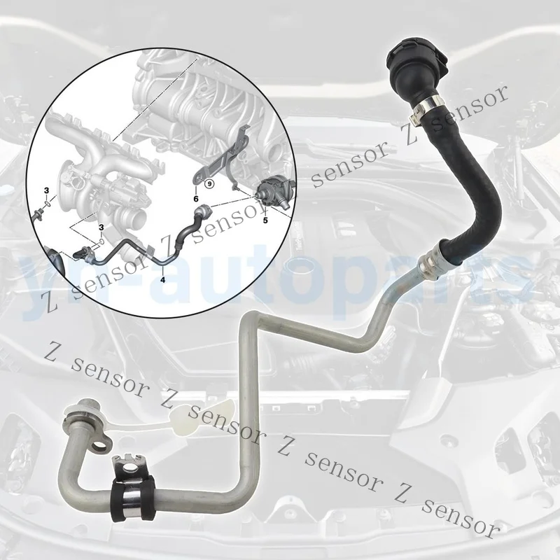 RRR+  Turbocharger Coolant Return Line 7643226 forBMW F20 F30 F33 X3 X4 330i 430i 530i