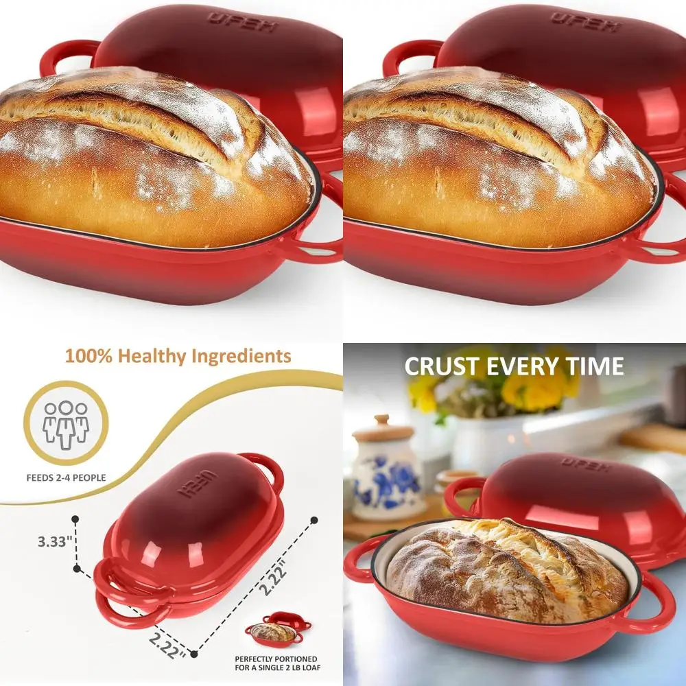 

Enameled Cast Iron Dutch Oven, 2 QT, Ideal for Sourdough and Artisan Breads, Oven & Stovetop Safe, Red