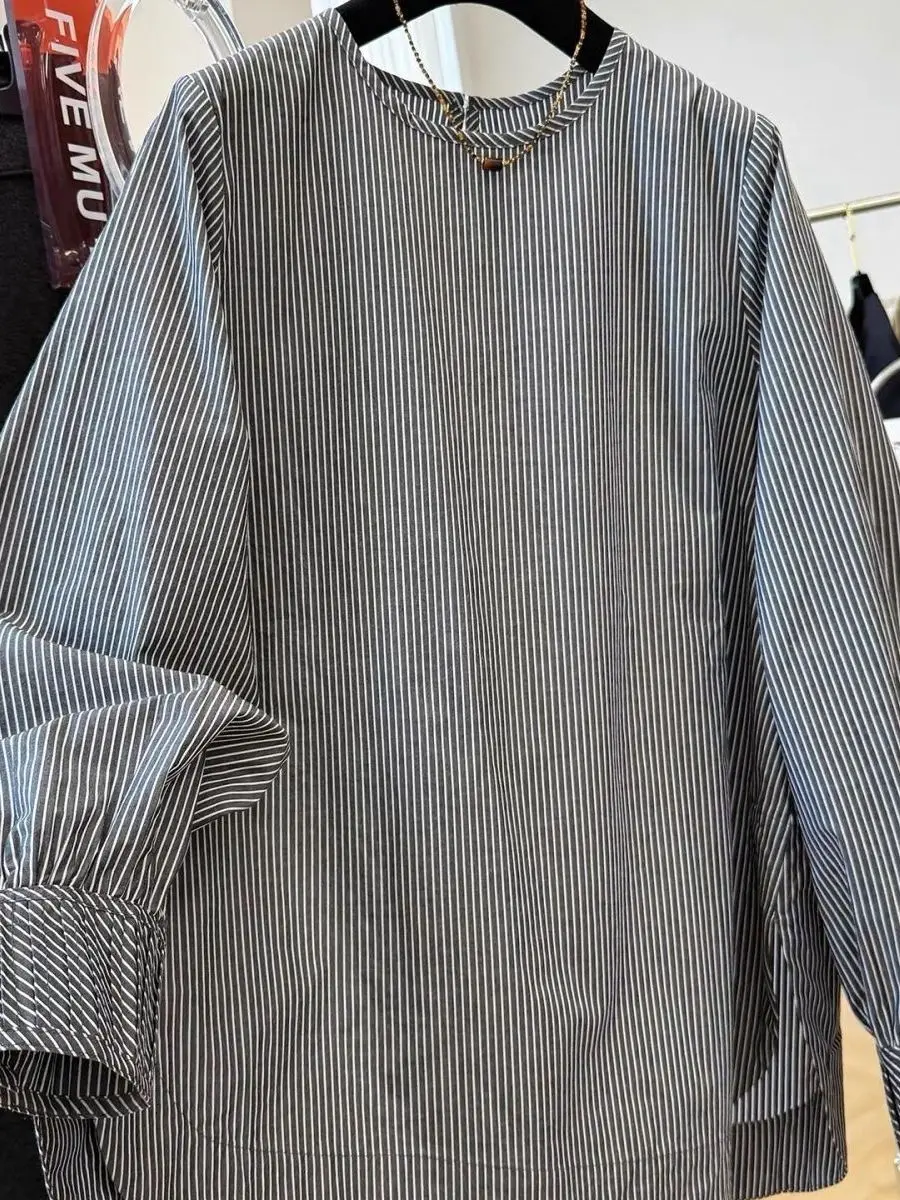 

plus Size Women's Long Sleeve Striped Shirt Korean Style Lazy Fashion Unique Personality Sun Protection Spring Summer Shirt