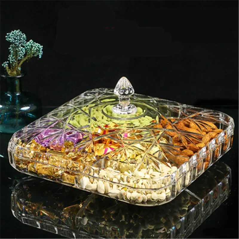

Fruit Basin Dry Candy Dish Sugar Snack Nut Peanut Food Storage Can Box With Cover Plastic Trinket Tray Transparent Acrylic Plate