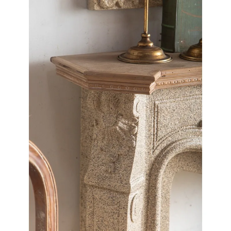 French retro solid wood fireplace American marble porch cabinet French living room decorative cabinet European fake fire firepla image 4