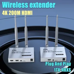 Wireless 4K 200m 5.8GHz Audio Video Extender Kit 1 TX-4 RX HDMI Transmitter Receiver Extender with IR HDMI Loop-Out For TV Stick