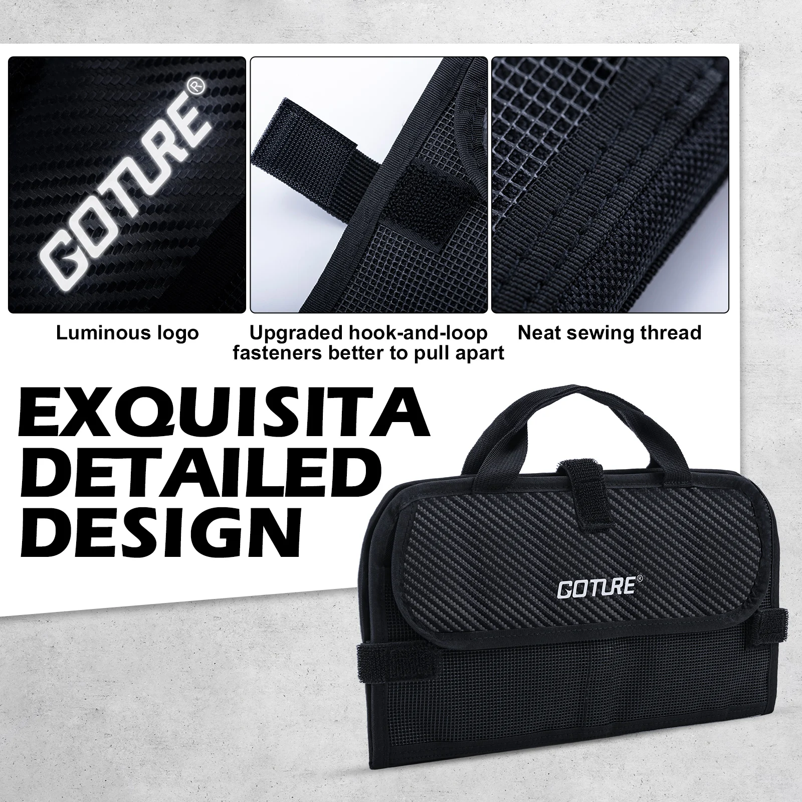 Tas Umpan Pancing Goture dengan Kantong Jaring Tahan Air 600D PU, Tas Umpan Pancing Air Asin dan Air Tawar, Kompartemen yang Dapat Dilepas