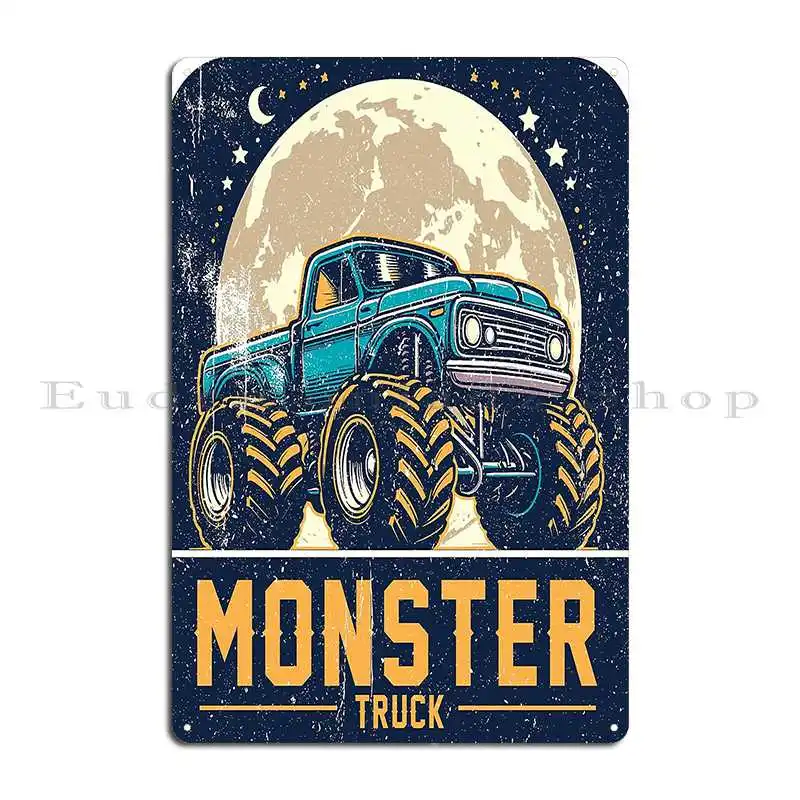 Vintage Monster Truck Art Illustration Moon Metal Plaque Poster Living Room Create Wall Plaque Classic Designer Tin Sign Poster