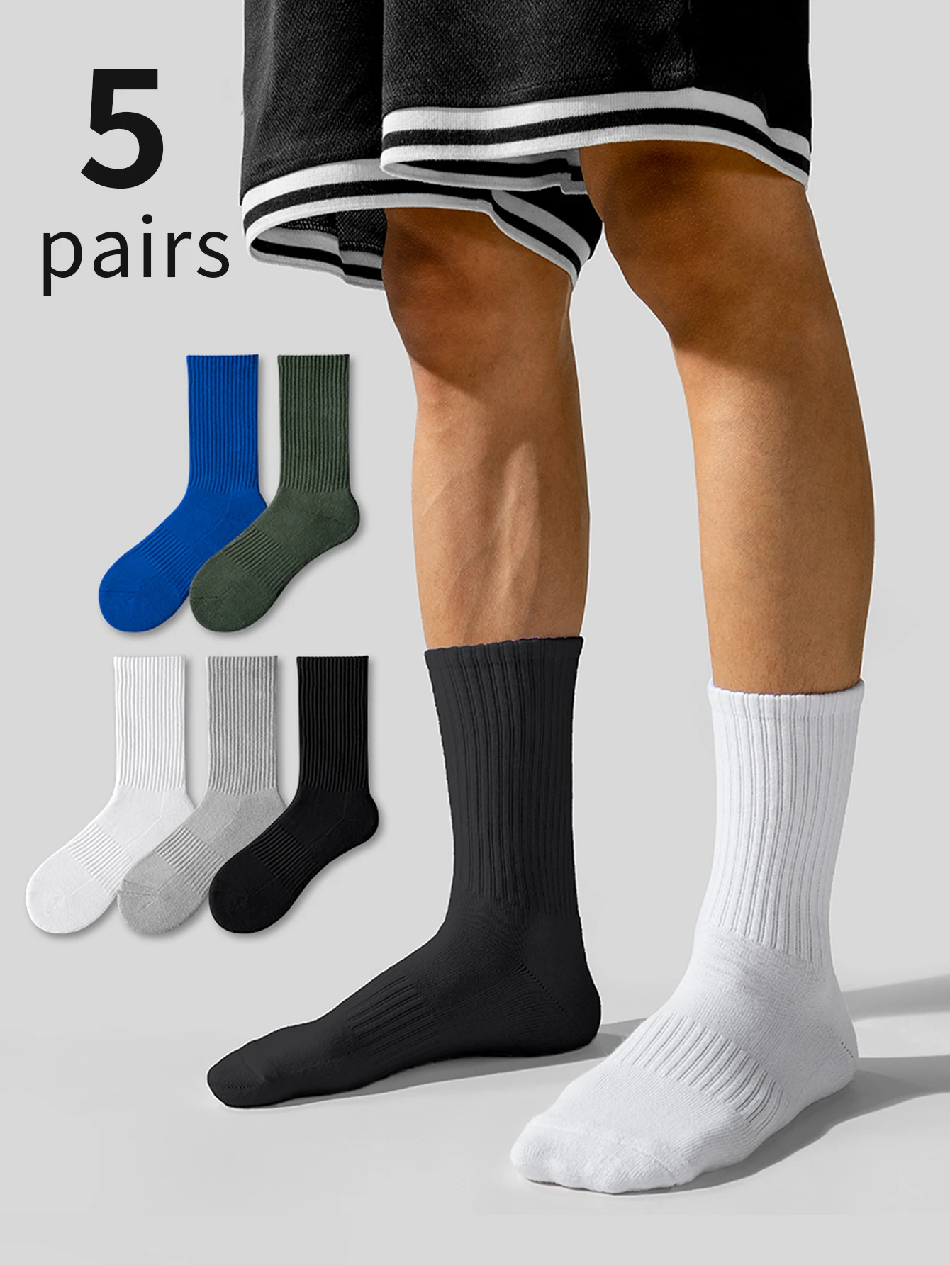 5 pairs of socks for men pure cotton spring summer long tube for boys black and white sports deodorant thin