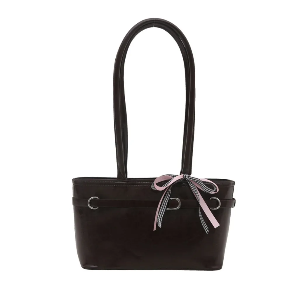 

Sweet PU Leather Bow Ribbon Shoulder Bag Korean Style Y2K French Stick Underarm Bag Square Commuting Women Handbag Female