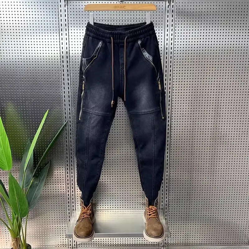 

Trendy Men's Patchwork Side Zipper Decorative Harlan Jeans Korean Sle Summer New Denim Slim Fit Casual Straight Leg Pants