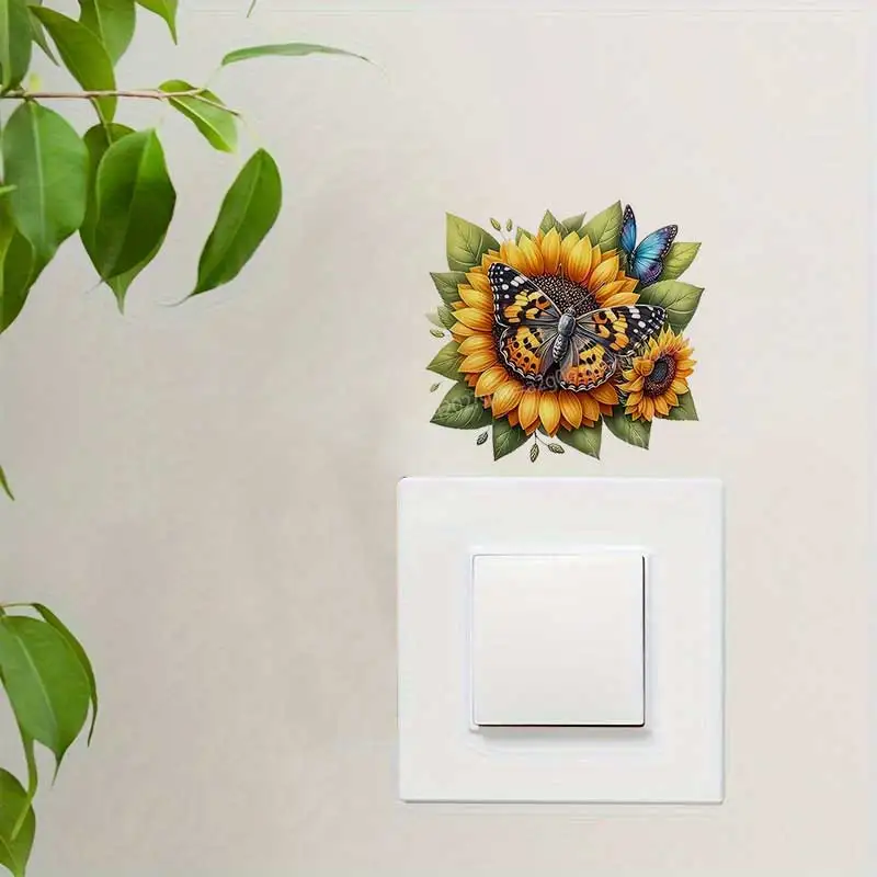 Sunflower & Butterfly Vinyl Stickers Self-Adhesive Paper for Wall Refrigerator Windows Decorative Paste Decals AA557
