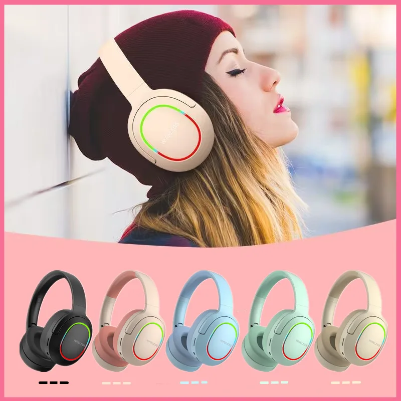 Wireless Headphones with MicroPhone Game Headset Blutooth 5.1 Gamer Surround Stereo Earphone Colourful Light PC Laptop Earpiece