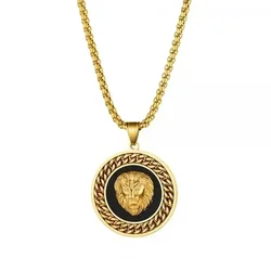 Hip Hop Gold Color 3D Round Lion Head Pendant Chain Medal Necklace Men Women Rock Rapper Jewelry Gifts