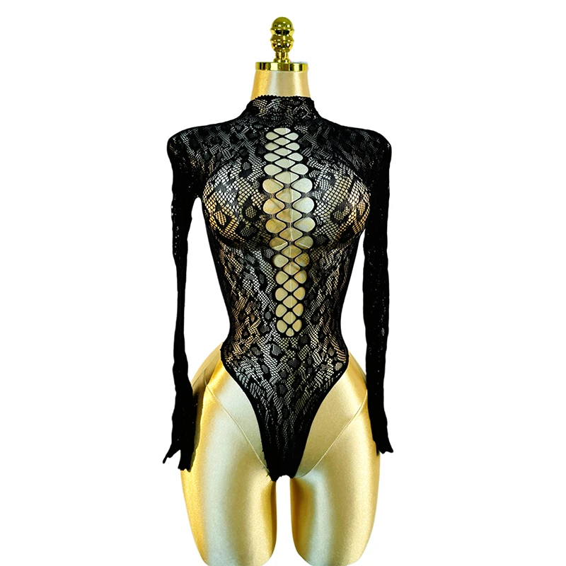 

Сексуальный женский комбинезон-боди с длинными рукавами, прозрачный, с вырезами, для музыкальных фестивалей, W684 (1 шт.)