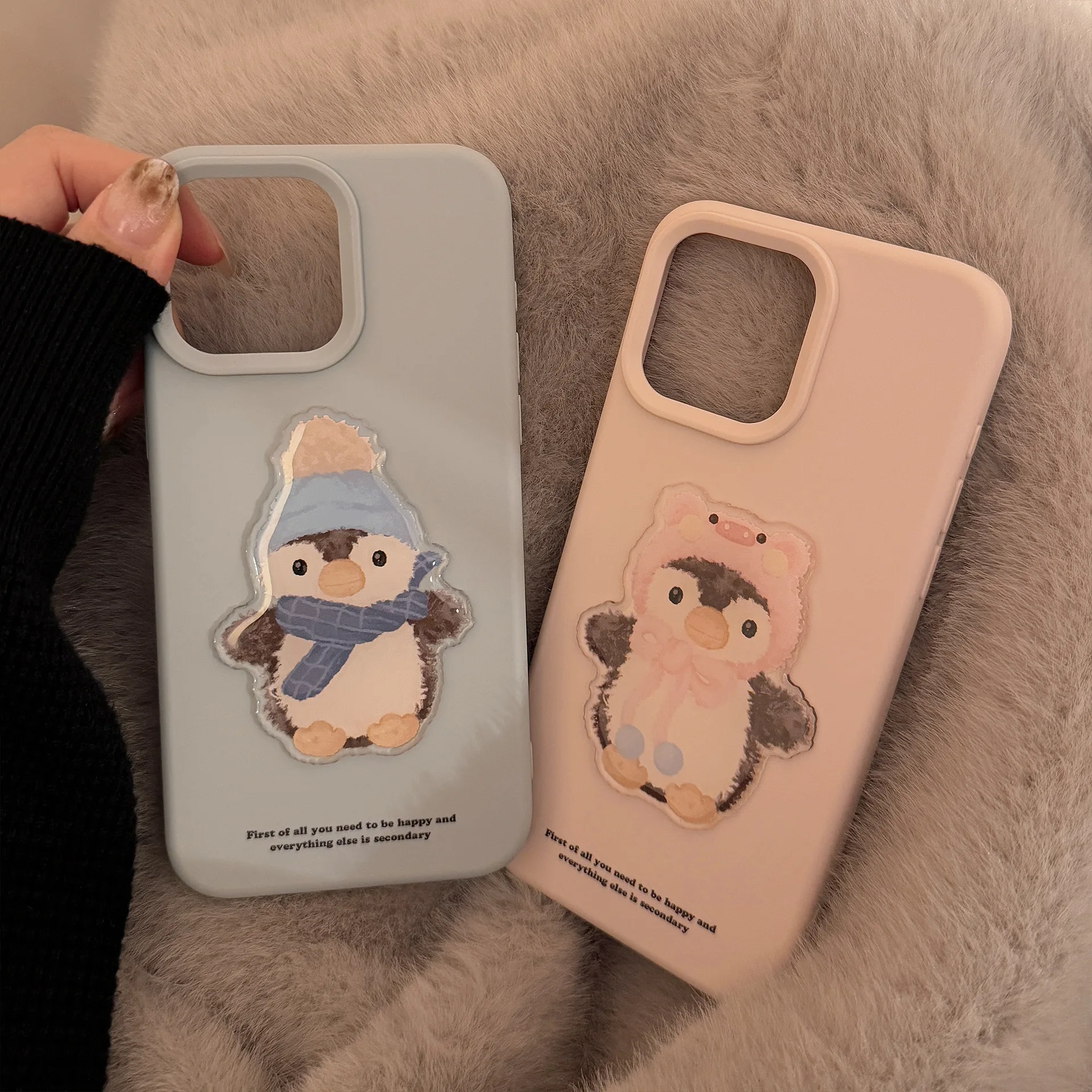 الكورية الكرتون لطيف ثلاثية الأبعاد البطريق زوجين قضية الهاتف آيفون 12 13 14 15 16 برو ماكس لون الحلوى لينة للصدمات الغطاء الواقي #1