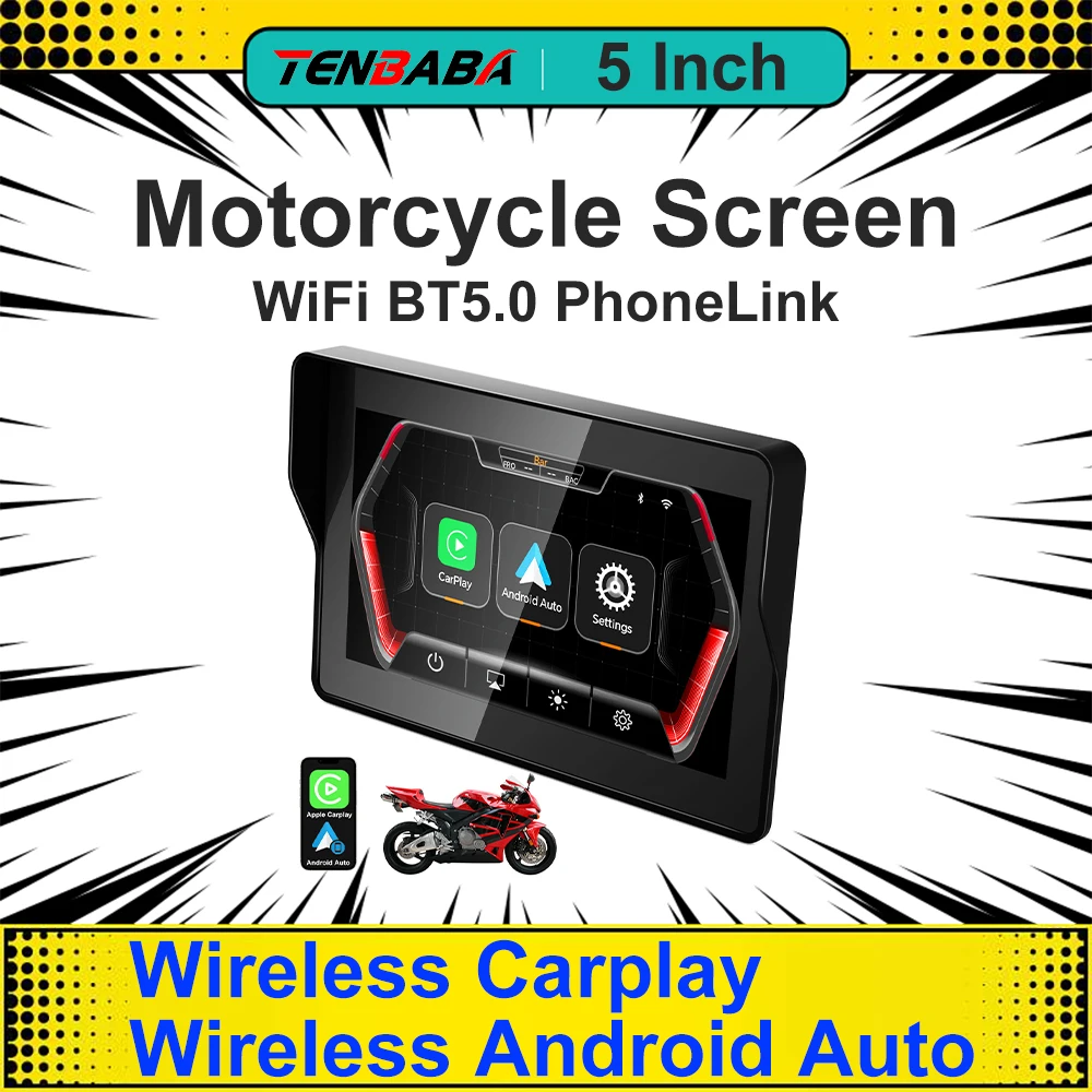 5 بوصة لاسلكية CarPlay Moto أندرويد السيارات نظام تحديد المواقع المحمولة شاشة رقمية قابلة للإزالة مقاوم للماء BT مراقب دراجة نارية الملاحة IPX7 #1